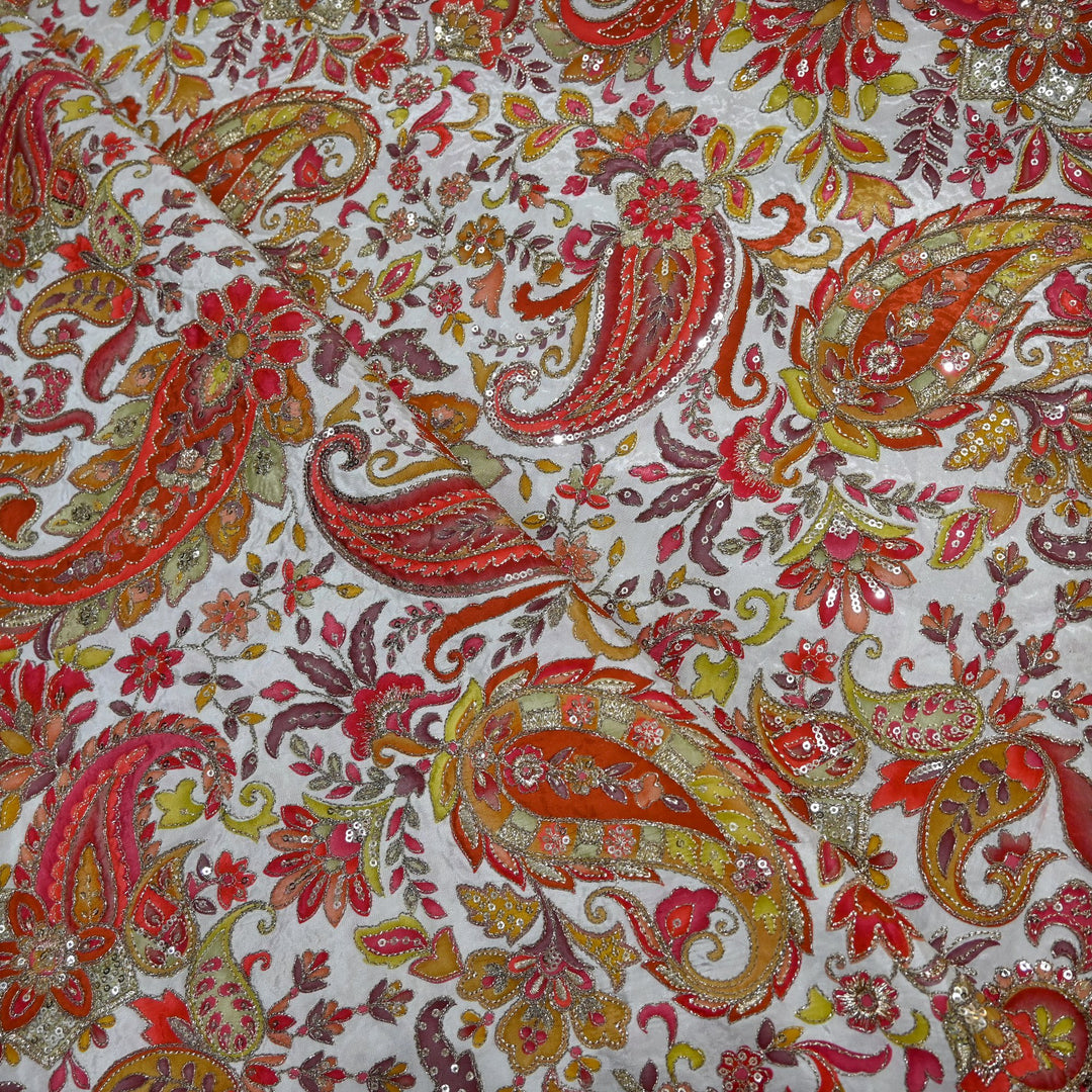 Beautiful Designer Crepe Position Prints, Sequin Embroidery Fabrics
