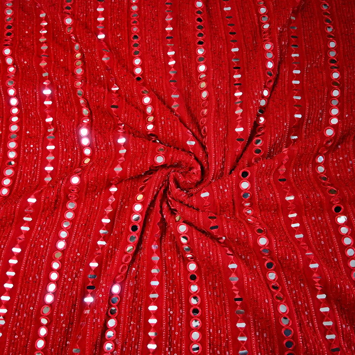 Viscose Georgette Mirror Cut Dana Sequins Embroidery Fabric