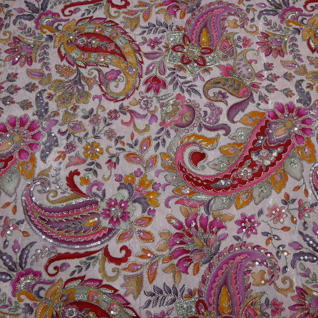 Beautiful Designer Crepe Position Prints, Sequin Embroidery Fabrics