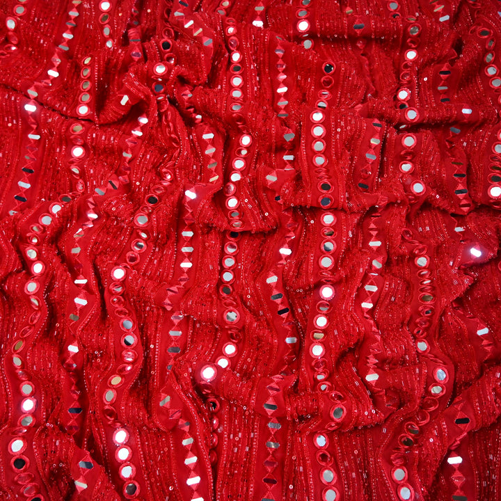 Viscose Georgette Mirror Cut Dana Sequins Embroidery Fabric