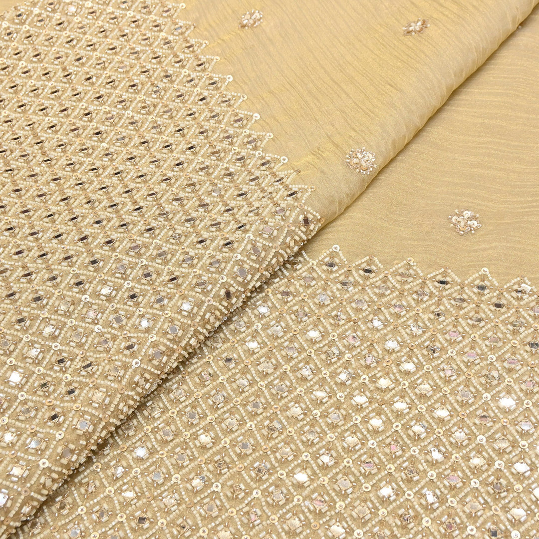 Crush Tissue Moti &  Sequins Embroidery Fabric | Elegant Designer Party Wear Fabric | V2750C-01