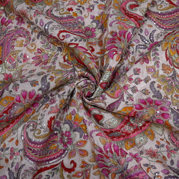Beautiful Designer Crepe Position Prints, Sequin Embroidery Fabrics