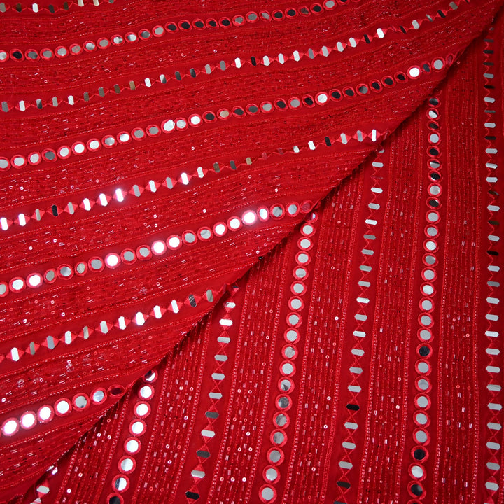 Viscose Georgette Mirror Cut Dana Sequins Embroidery Fabric