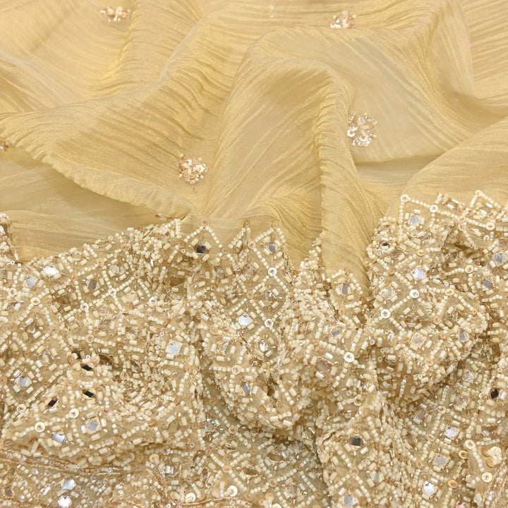 Crush Tissue Moti &  Sequins Embroidery Fabric | Elegant Designer Party Wear Fabric | V2750C-01