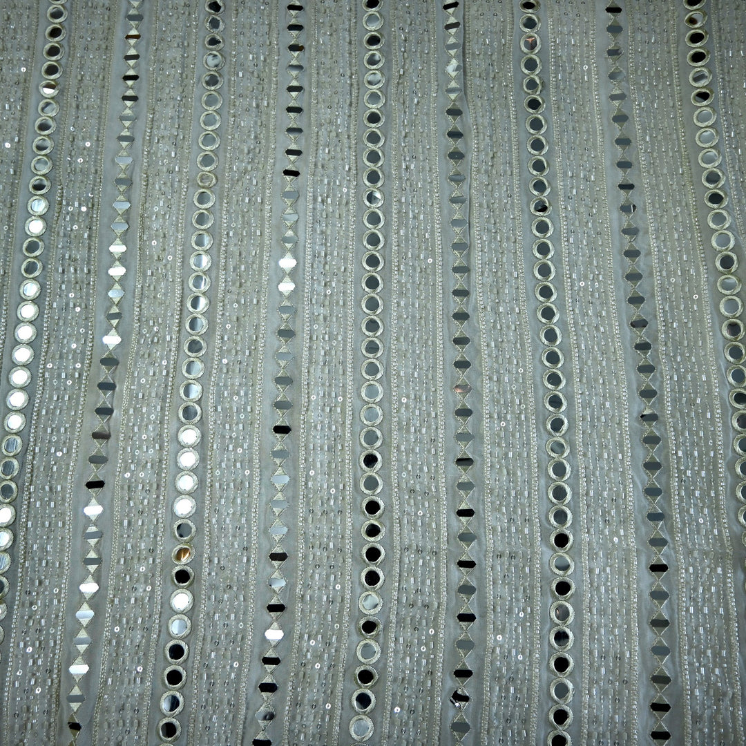 Viscose Georgette Mirror Cut Dana Sequins Embroidery Fabric
