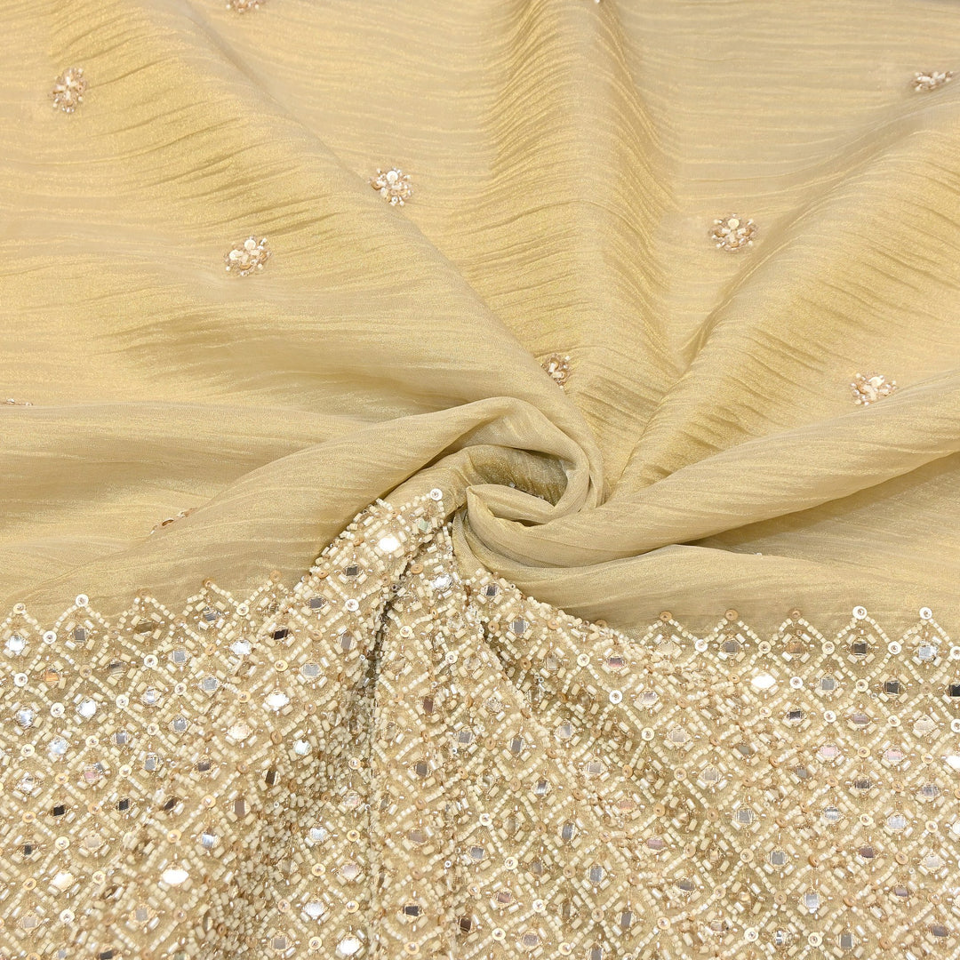 Crush Tissue Moti &  Sequins Embroidery Fabric | Elegant Designer Party Wear Fabric | V2750C-01