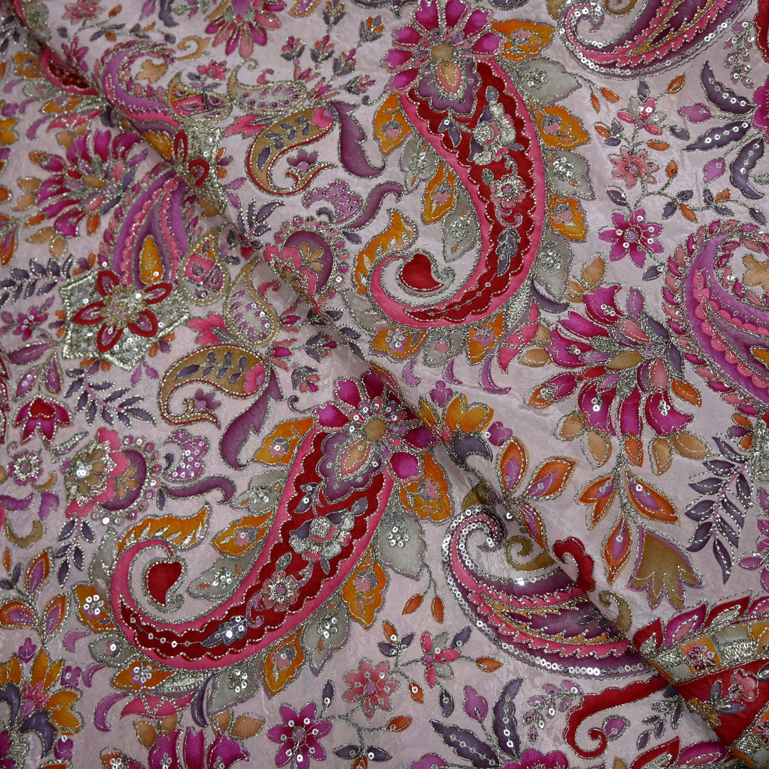 Beautiful Designer Crepe Position Prints, Sequin Embroidery Fabrics