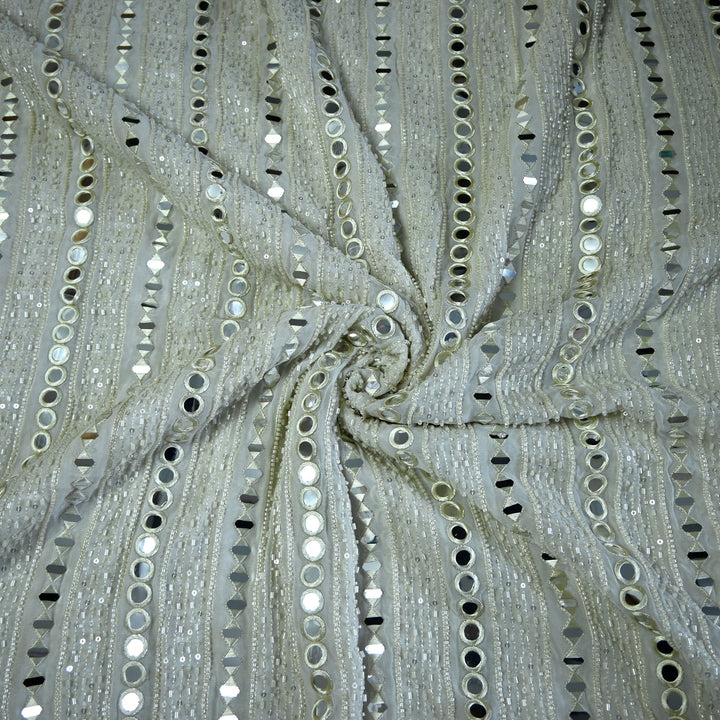 Viscose Georgette Mirror Cut Dana Sequins Embroidery Fabric