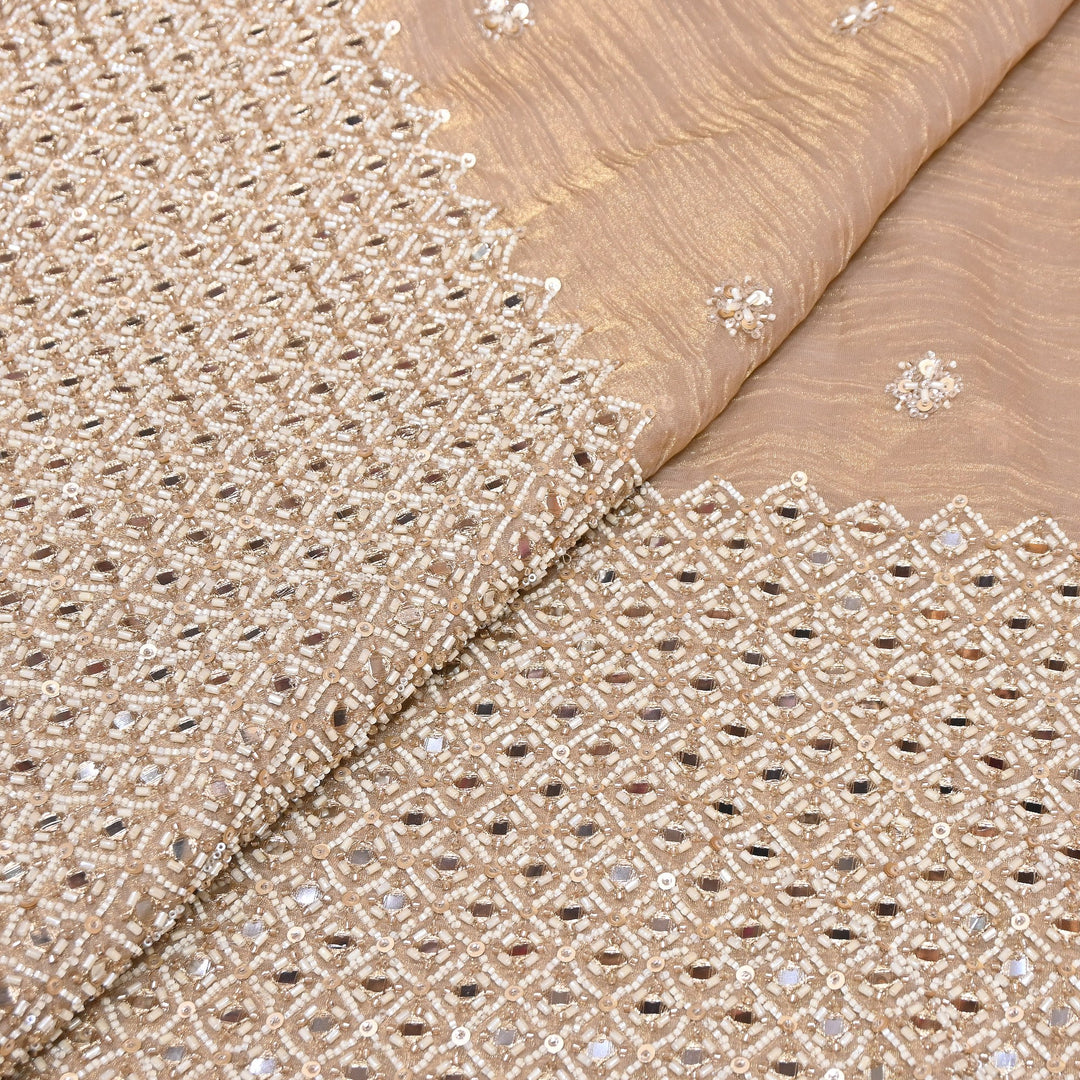 Crush Tissue Moti &  Sequins Embroidery Fabric | Elegant Designer Party Wear Fabric | V2750C-02