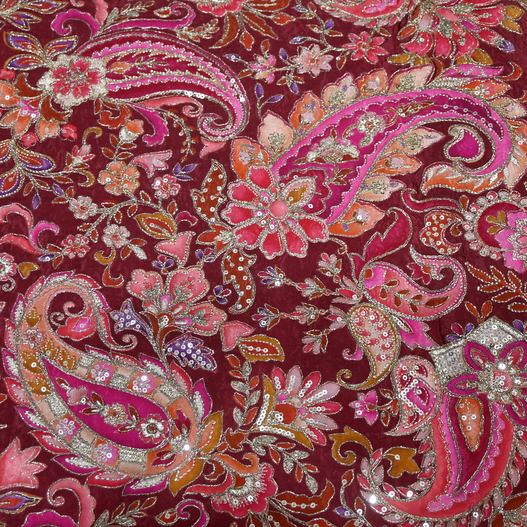 Beautiful Designer Crepe Position Prints, Sequin Embroidery Fabrics