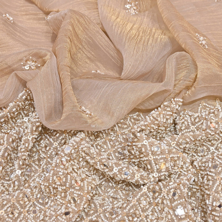 Crush Tissue Moti &  Sequins Embroidery Fabric | Elegant Designer Party Wear Fabric | V2750C-02
