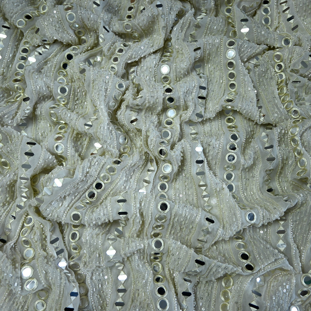 Viscose Georgette Mirror Cut Dana Sequins Embroidery Fabric