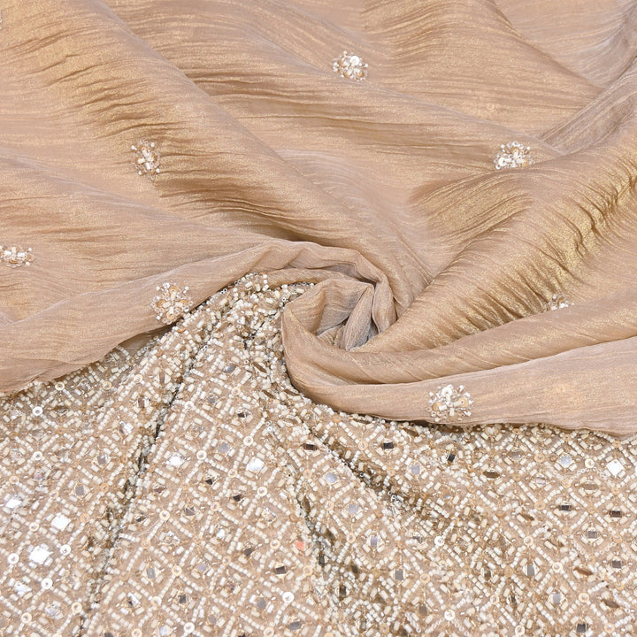 Crush Tissue Moti &  Sequins Embroidery Fabric | Elegant Designer Party Wear Fabric | V2750C-02