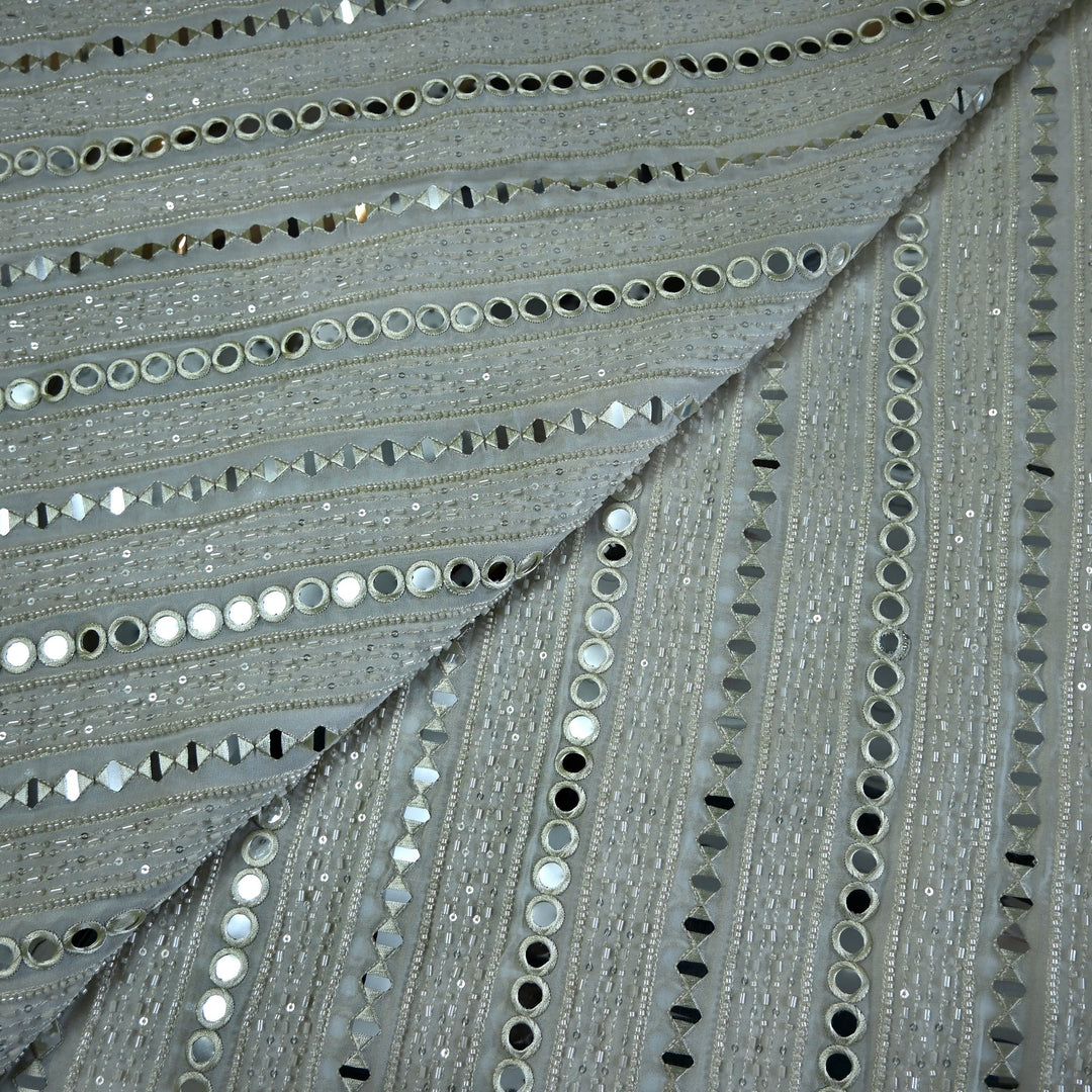 Viscose Georgette Mirror Cut Dana Sequins Embroidery Fabric