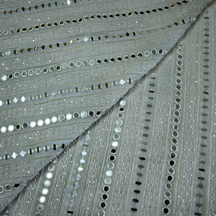 Viscose Georgette Mirror Cut Dana Sequins Embroidery Fabric