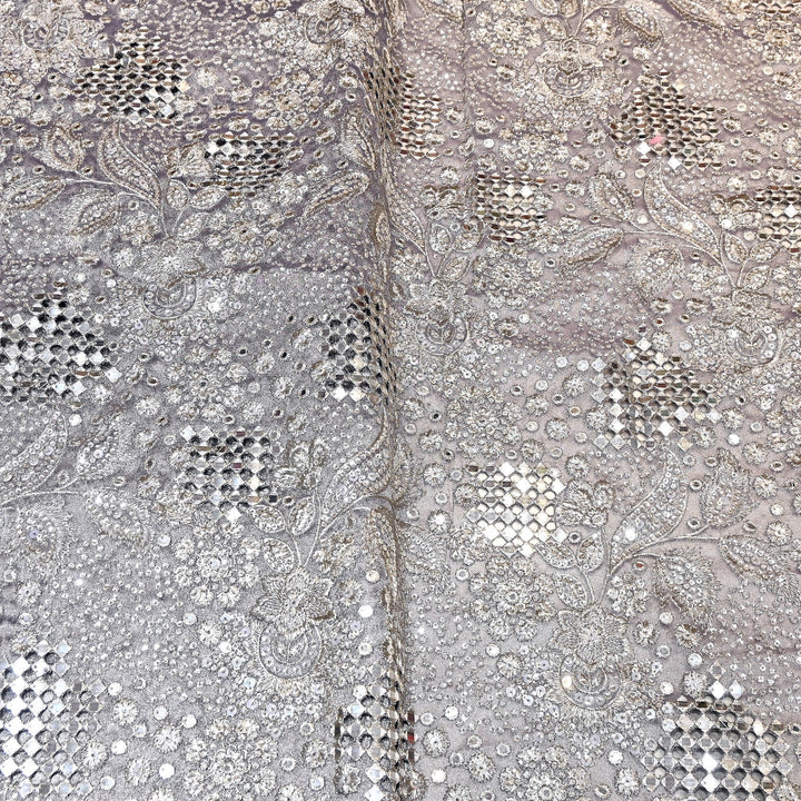 Dyed Tissue Zari Mirror & Sequins Embroidery Fabric – Premium Designer Tissue Fabric V2643C-4