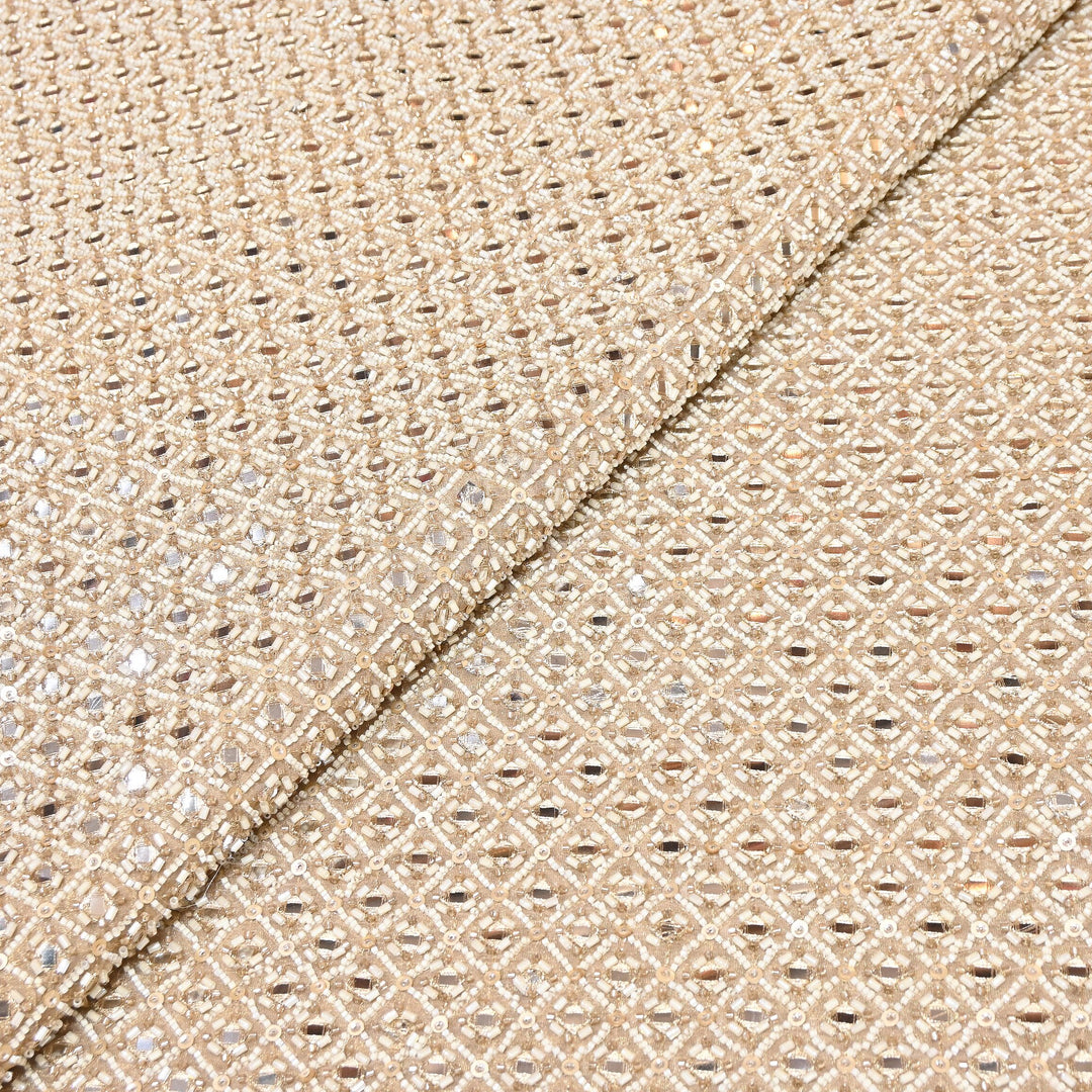 Crush Tissue Moti &  Sequins Embroidery Fabric | Elegant Designer Party Wear Fabric | V2749C-02