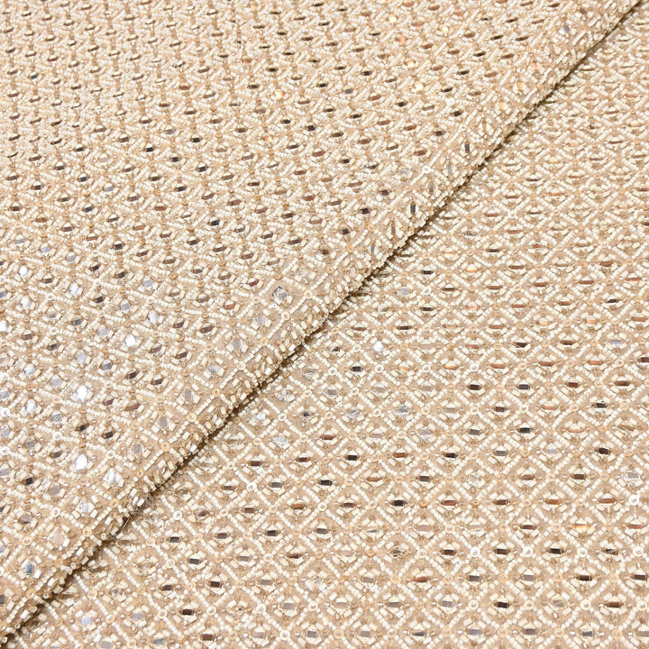 Crush Tissue Moti &  Sequins Embroidery Fabric | Elegant Designer Party Wear Fabric | V2749C-02