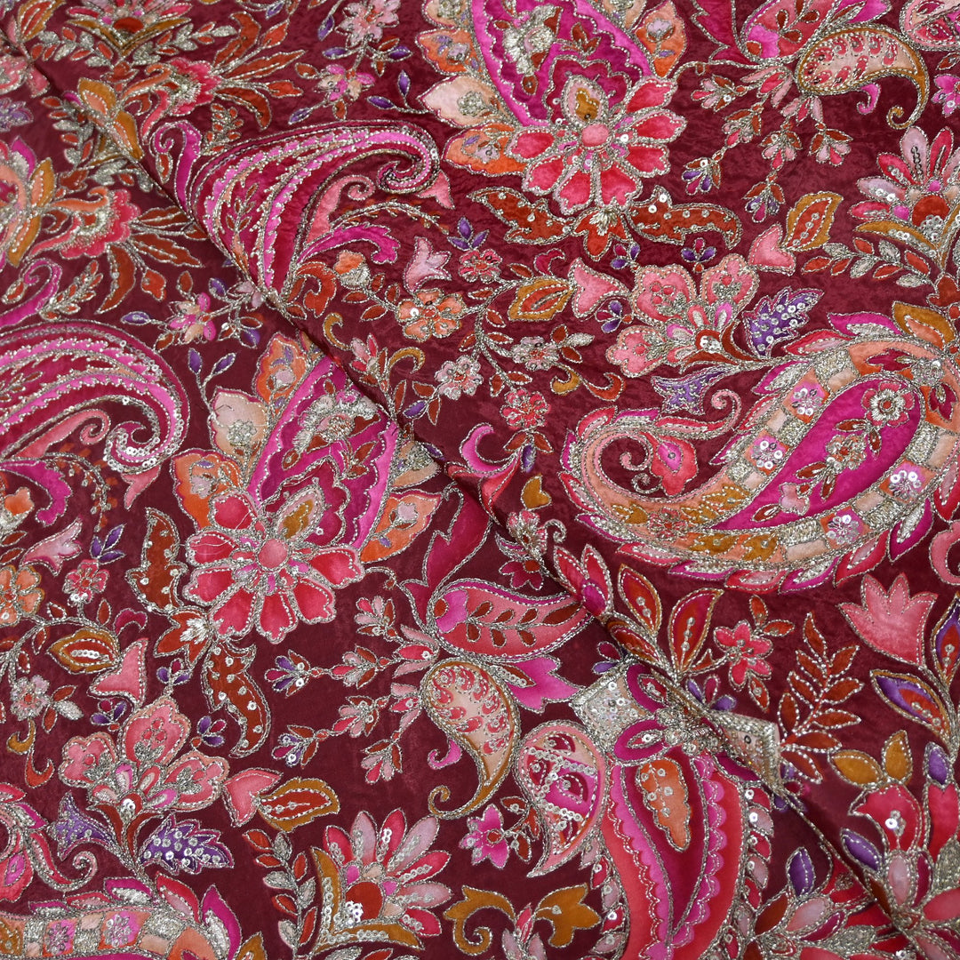 Beautiful Designer Crepe Position Prints, Sequin Embroidery Fabrics