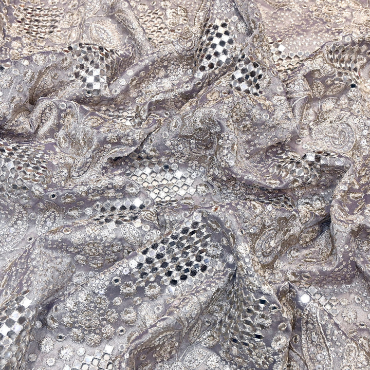 Dyed Tissue Zari Mirror & Sequins Embroidery Fabric – Premium Designer Tissue Fabric V2643C-4