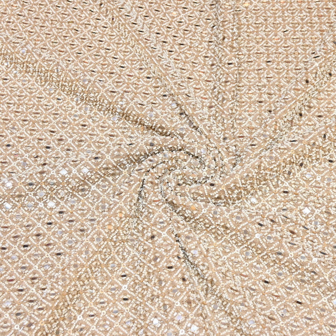 Crush Tissue Moti &  Sequins Embroidery Fabric | Elegant Designer Party Wear Fabric | V2749C-02