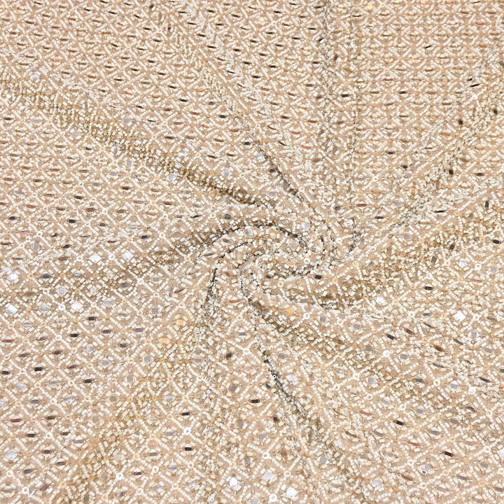 Crush Tissue Moti &  Sequins Embroidery Fabric | Elegant Designer Party Wear Fabric | V2749C-02
