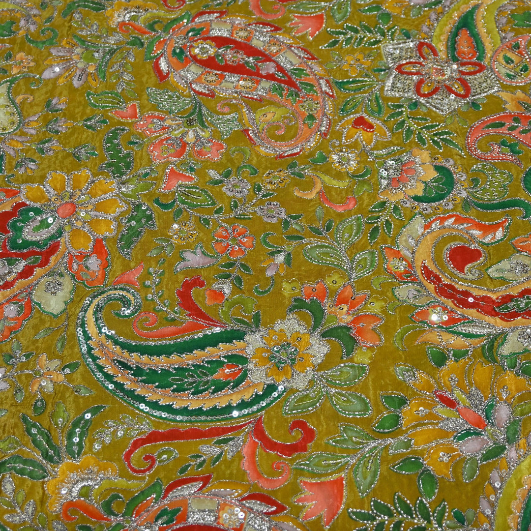 Beautiful Designer Crepe Position Prints, Sequin Embroidery Fabrics