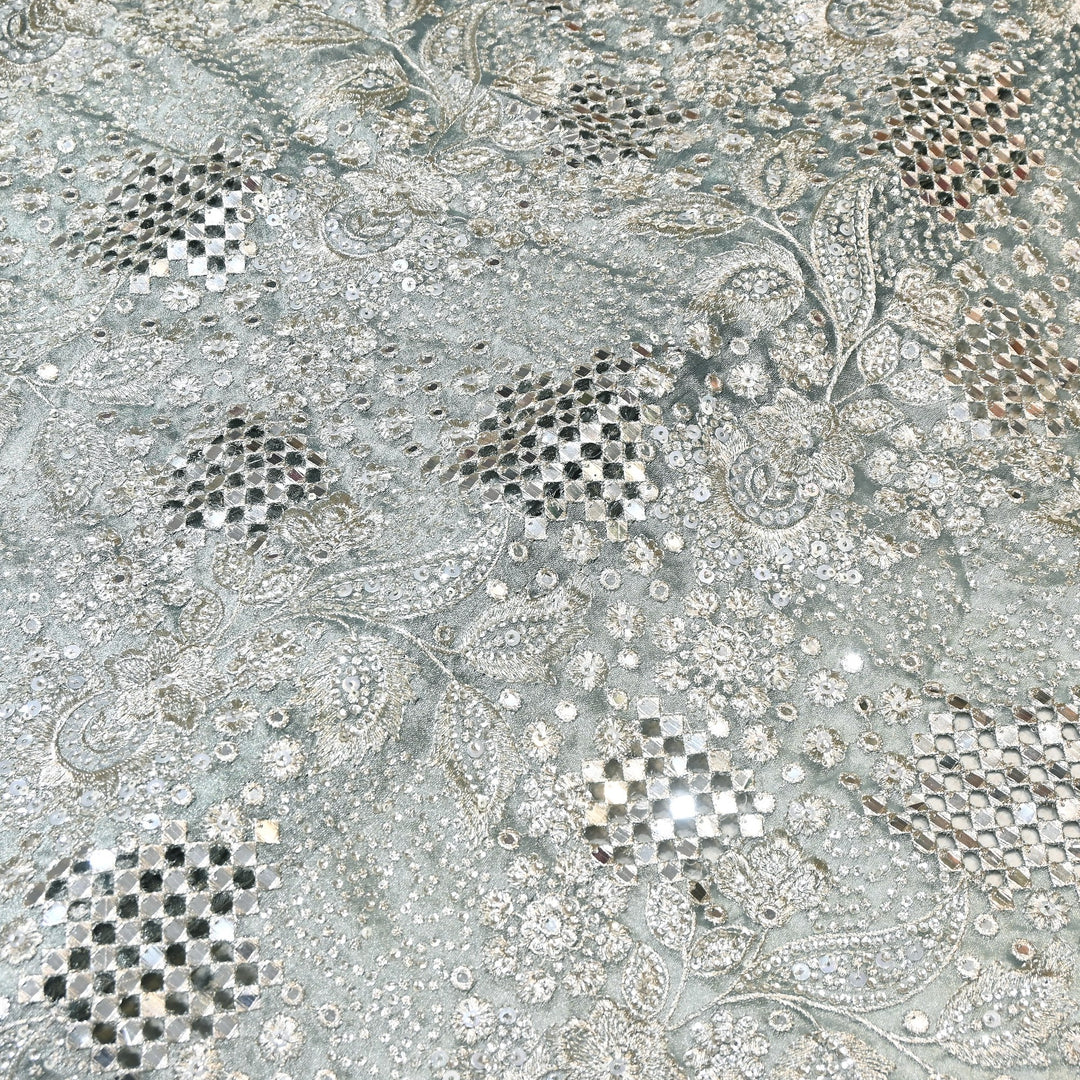 Dyed Tissue Zari Mirror & Sequins Embroidery Fabric – Premium Designer Tissue Fabric V2643C-5