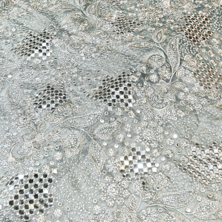 Dyed Tissue Zari Mirror & Sequins Embroidery Fabric – Premium Designer Tissue Fabric V2643C-5