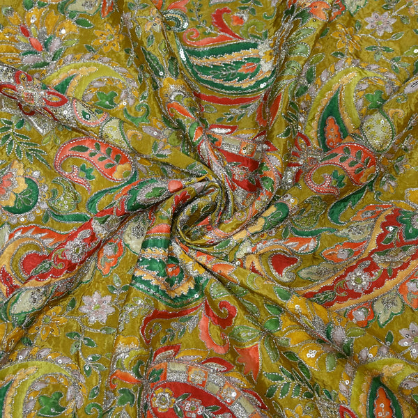 Beautiful Designer Crepe Position Prints, Sequin Embroidery Fabrics