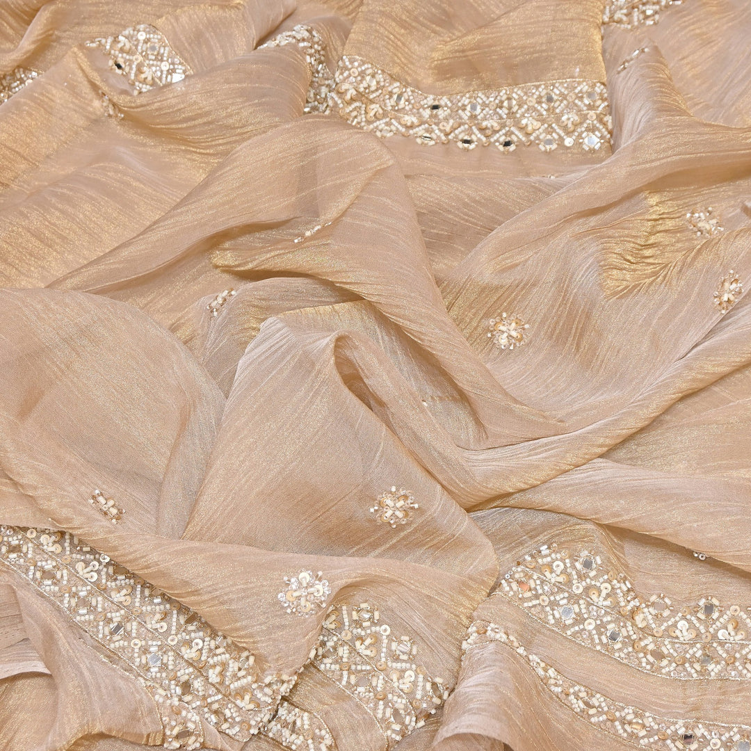Crush Tissue Moti &  Sequins Embroidery Dupatta Fabric | Elegant Designer Party Wear Fabric | V2751C-02