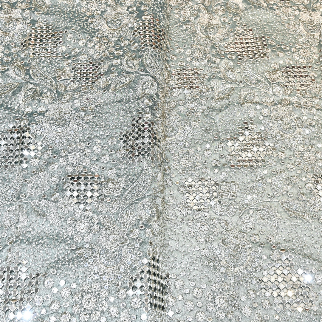 Dyed Tissue Zari Mirror & Sequins Embroidery Fabric – Premium Designer Tissue Fabric V2643C-5