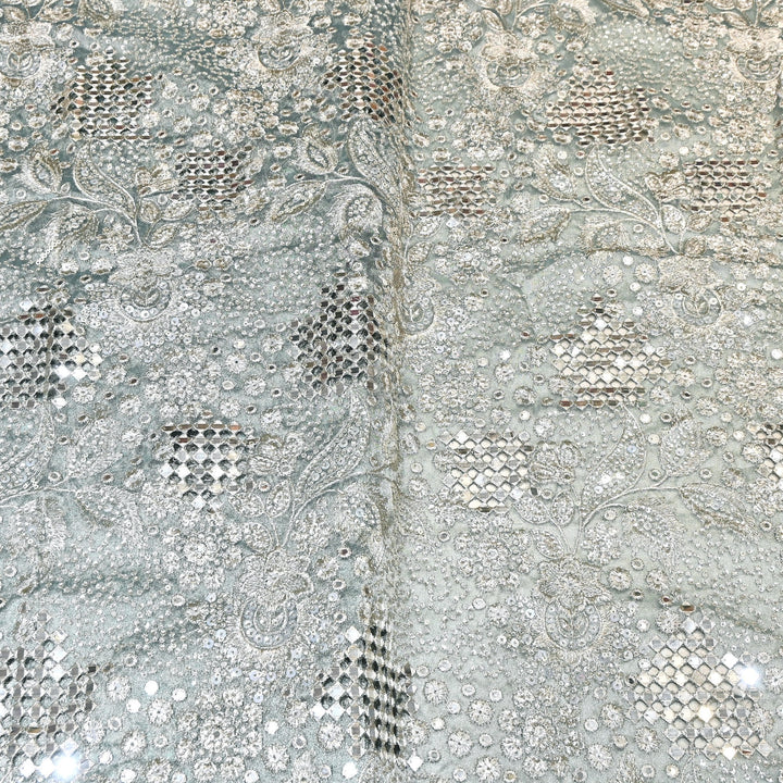 Dyed Tissue Zari Mirror & Sequins Embroidery Fabric – Premium Designer Tissue Fabric V2643C-5