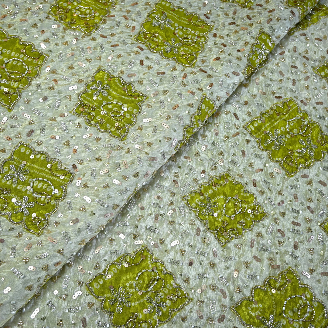 Dyeable Tissue Moti Sequins Embroidery Fabrics