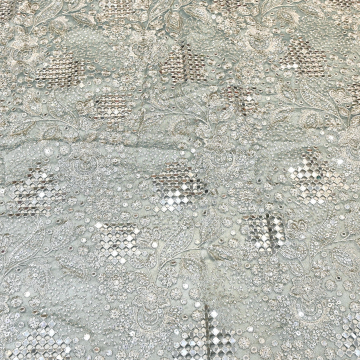 Dyed Tissue Zari Mirror & Sequins Embroidery Fabric – Premium Designer Tissue Fabric V2643C-5