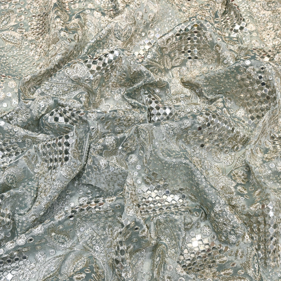 Dyed Tissue Zari Mirror & Sequins Embroidery Fabric – Premium Designer Tissue Fabric V2643C-5