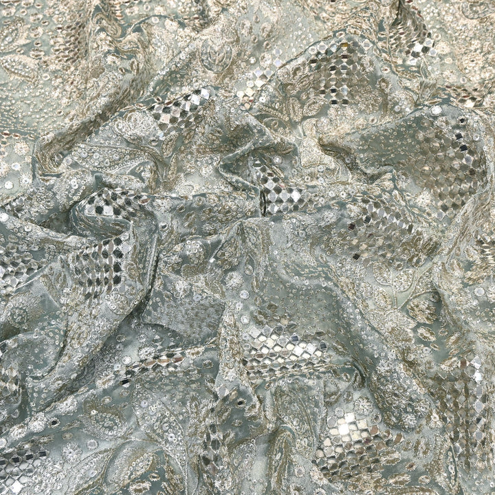 Dyed Tissue Zari Mirror & Sequins Embroidery Fabric – Premium Designer Tissue Fabric V2643C-5