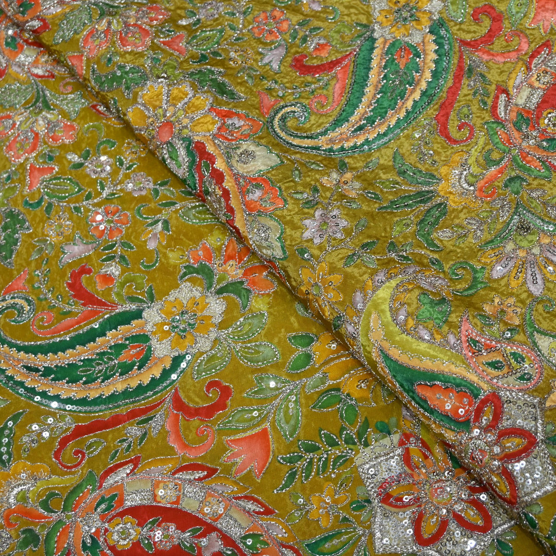 Beautiful Designer Crepe Position Prints, Sequin Embroidery Fabrics