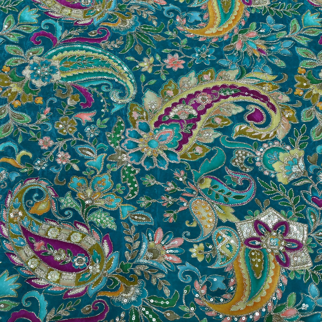 Beautiful Designer Crepe Position Prints, Sequin Embroidery Fabrics