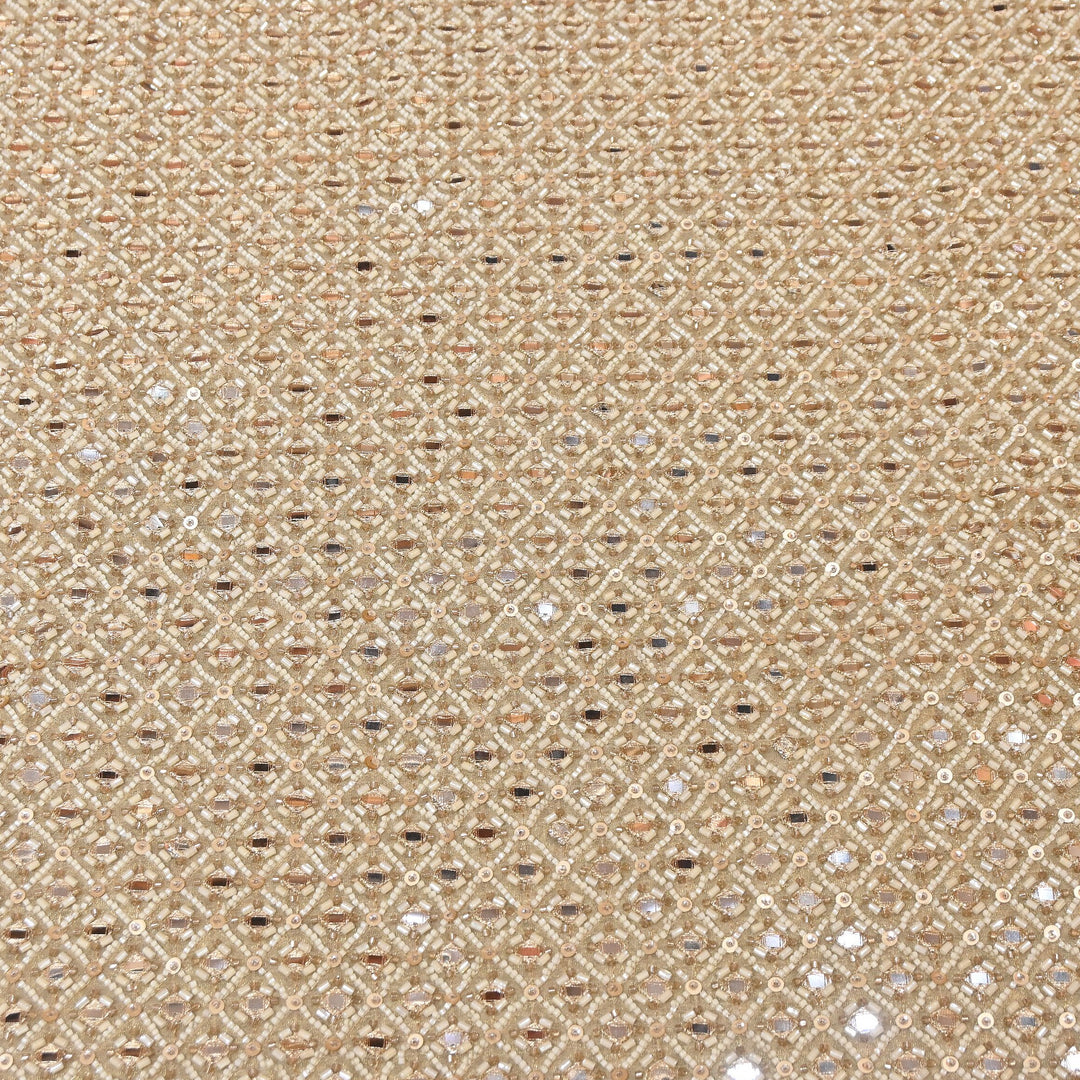 Crush Tissue Moti &  Sequins Embroidery Fabric | Elegant Designer Party Wear Fabric | V2749C-01