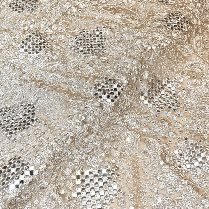 Dyed Tissue Zari Mirror & Sequins Embroidery Fabric – Premium Designer Tissue Fabric V2643C-3