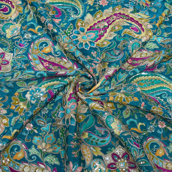 Beautiful Designer Crepe Position Prints, Sequin Embroidery Fabrics
