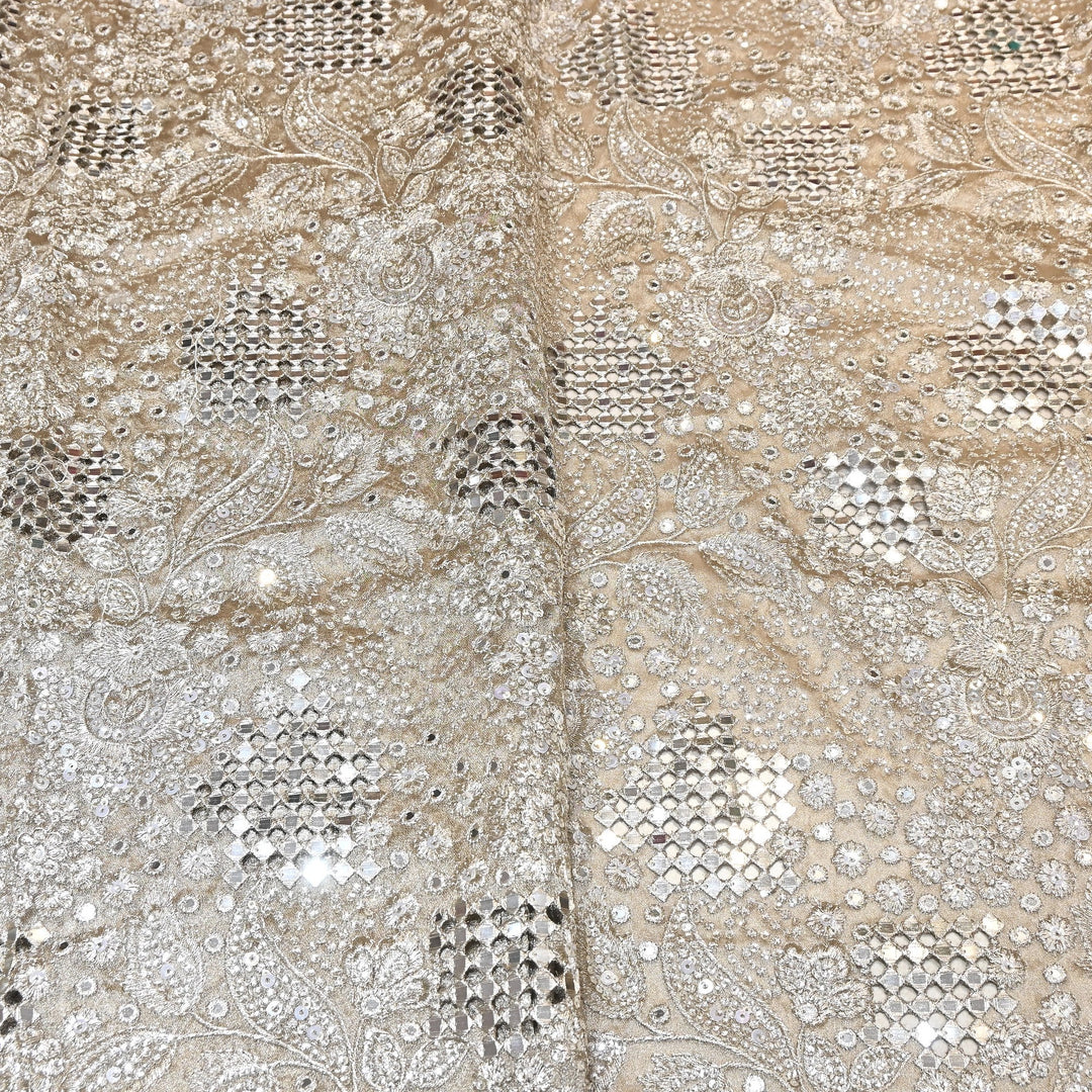 Dyed Tissue Zari Mirror & Sequins Embroidery Fabric – Premium Designer Tissue Fabric V2643C-3