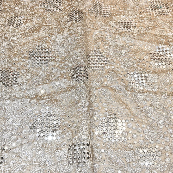 Dyed Tissue Zari Mirror & Sequins Embroidery Fabric – Premium Designer Tissue Fabric V2643C-3