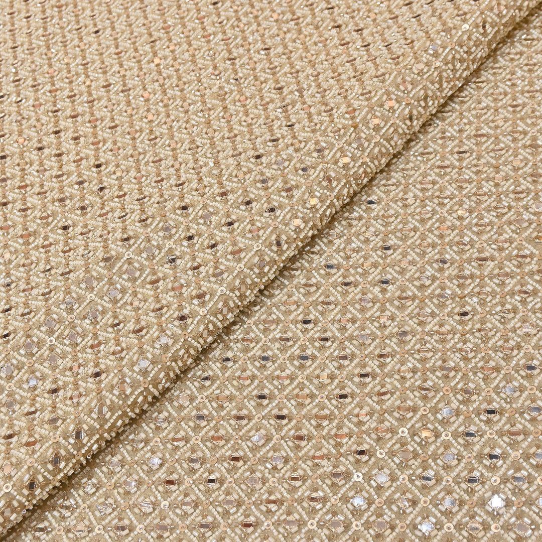 Crush Tissue Moti &  Sequins Embroidery Fabric | Elegant Designer Party Wear Fabric | V2749C-01