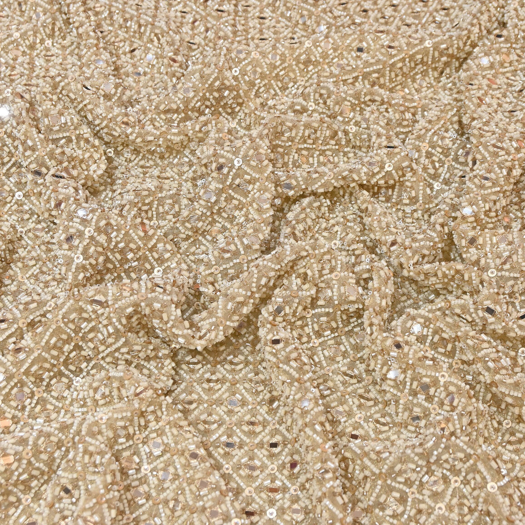 Crush Tissue Moti &  Sequins Embroidery Fabric | Elegant Designer Party Wear Fabric | V2749C-01