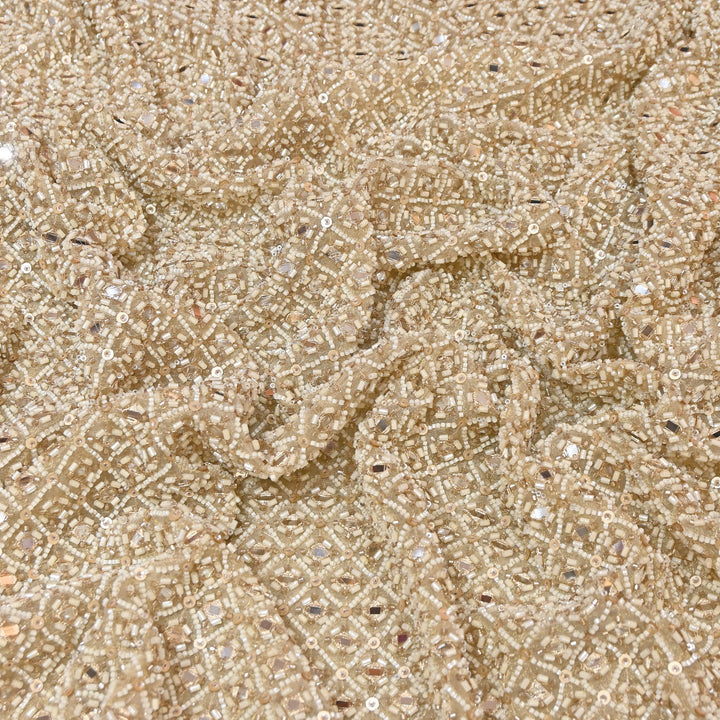 Crush Tissue Moti &  Sequins Embroidery Fabric | Elegant Designer Party Wear Fabric | V2749C-01
