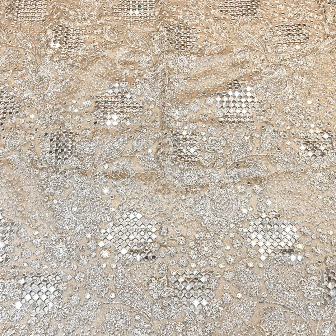 Dyed Tissue Zari Mirror & Sequins Embroidery Fabric – Premium Designer Tissue Fabric V2643C-3
