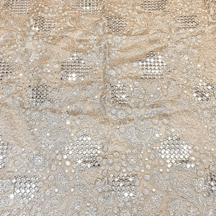 Dyed Tissue Zari Mirror & Sequins Embroidery Fabric – Premium Designer Tissue Fabric V2643C-3