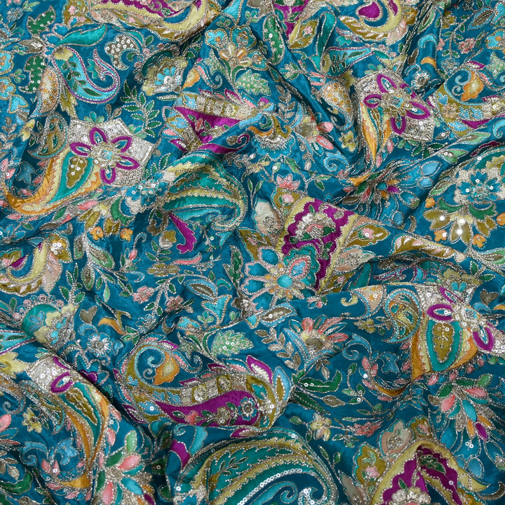 Beautiful Designer Crepe Position Prints, Sequin Embroidery Fabrics